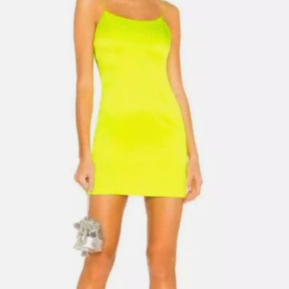 Alice + Olivia Bold Bright Neon Yellow Nelle Mini Dress, size 8